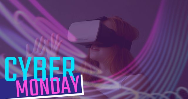 Digitally composite image of Cyber Monday text and woman using virtual reality headset 4k
