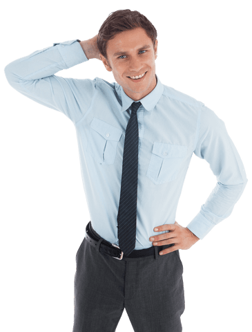 confident businessman thinking with hand on head transparent png - Download Free Stock Videos Pikwizard.com