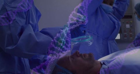 Surgeons Performing Operation with DNA Overlay