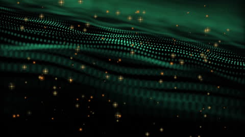 Enchanting Starry Night Sky with Digital Green Waves