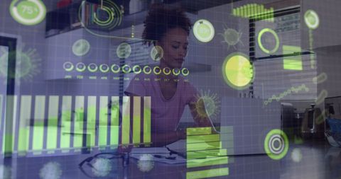 Data Analytics Overlaid on African American Woman Using Smartphone