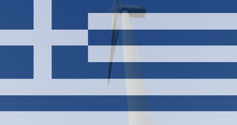 Greece Flag Overlays Wind Turbine Illustrating Renewable Energy