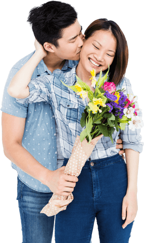 romantic couple embracing with spring flowers transparent background - Download Free Stock Videos Pikwizard.com