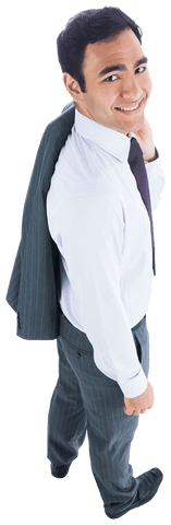 Smiling Businessman Carrying Jacket Positively on Transparent Background
