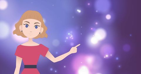 Woman cartoon icon against sparkling blue background