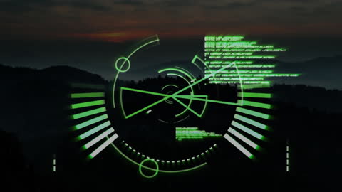 Digital Scope Animation with Data Processing Over Landscape