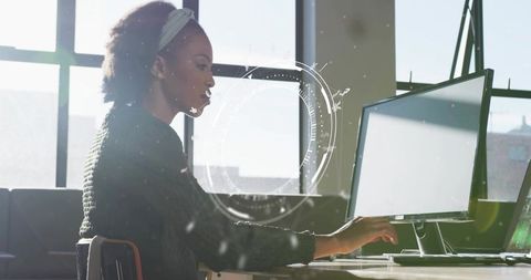 Professional Woman Interacting with Augmented Reality Interface