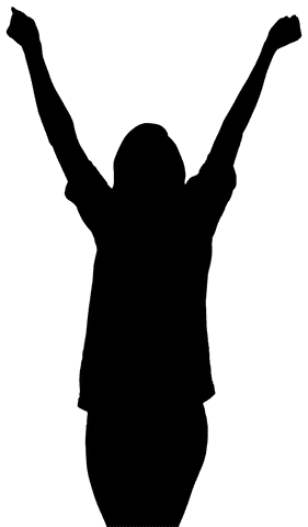 Triumphant sportswoman silhouette on transparent background