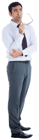Contemplative Biracial Businessman on Transparent Background