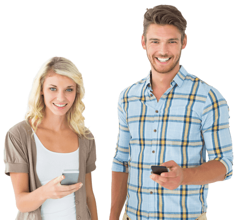 Smiling Couple Using Smartphones on Transparent Background - Download Free Stock Videos Pikwizard.com