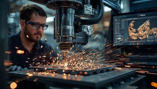 Cnc machine spewing sparks during precision metalwork process