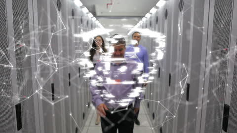 Business Team Securing Data in Digital Server Room