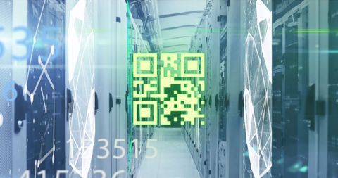 QR Code Overlay on Data Center Server Row for Technology Concept - Download Free Stock Images Pikwizard.com