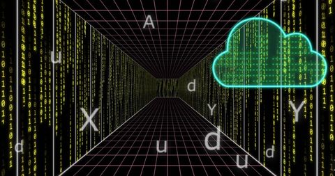 Digital Cloud Over Binary Code in Futuristic Data Tunnel - Download Free Stock Images Pikwizard.com