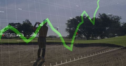 Golfer Playing at Sand Bunker with Financial Success Concept Overlay