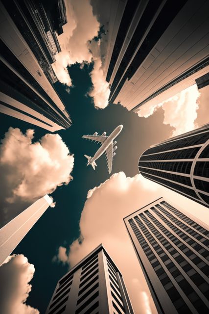 Cityscape of modern skyscrapers over airplane on sky and clouds, using generative ai technology - Download Free Stock Photos Pikwizard.com