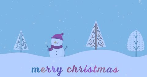 Blue Snowy Christmas Greeting with Cheerful Snowman - Download Free Stock Images Pikwizard.com