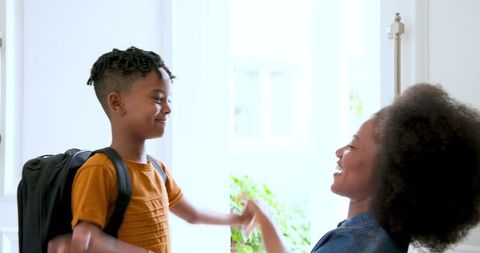 Mother and Son Sharing Heartwarming Moment Before School