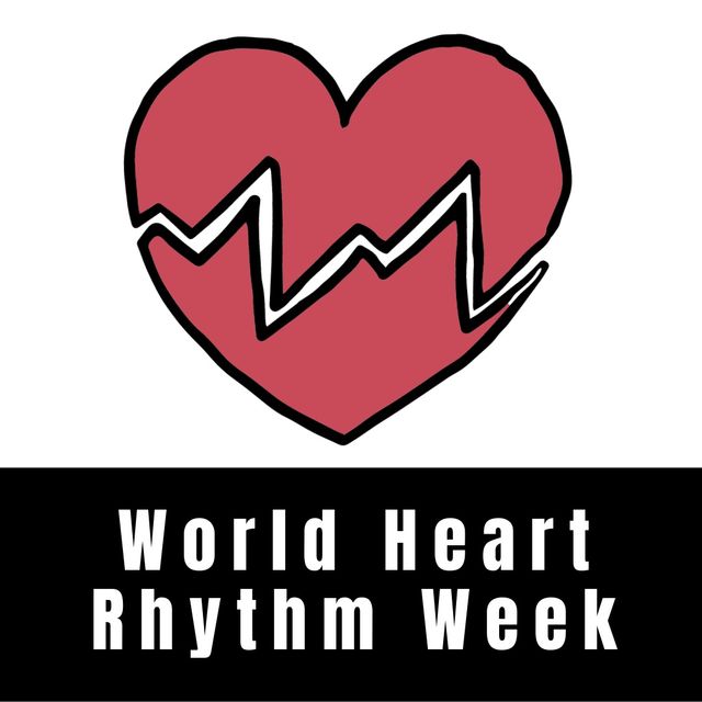 Vector image of world heart rhythm week text with pulse trace on heart shape over white background. digital composite, healthcare and awareness concept.