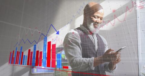 businessman analyzing data with smartphone and financial graphs overlay - Download Free Stock Images Pikwizard.com