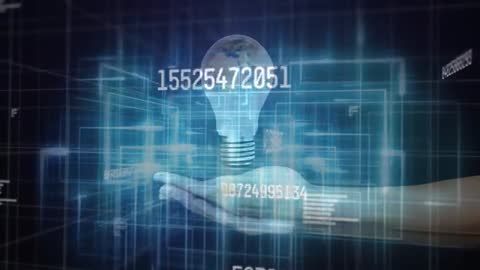 Futuristic Light Bulb and Spinning Globe in Hand