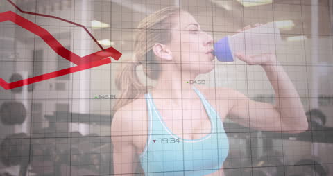 Fit Woman Hydrating with Graph Overlay - Innovation Concept