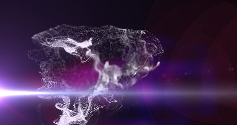 Dynamic white particle cloud with luminous effects on black background