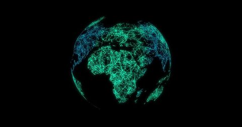 Digital network globe communications black background