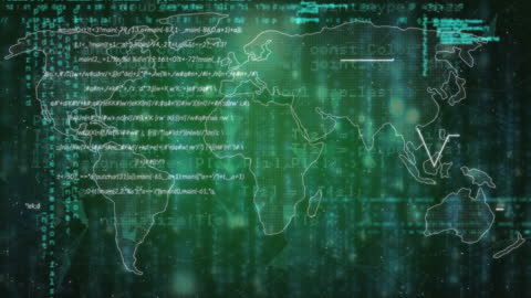 Digital Data Flows Over World Map Hologram