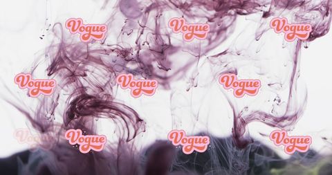 Pink Vogue Text on Swirling Dark Ink Background