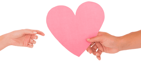 Transparent Couple Holding Pink Paper Heart Gesture