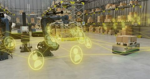 Operating robotic arm and amr fleet in warehouse with ar network overlays for logistics