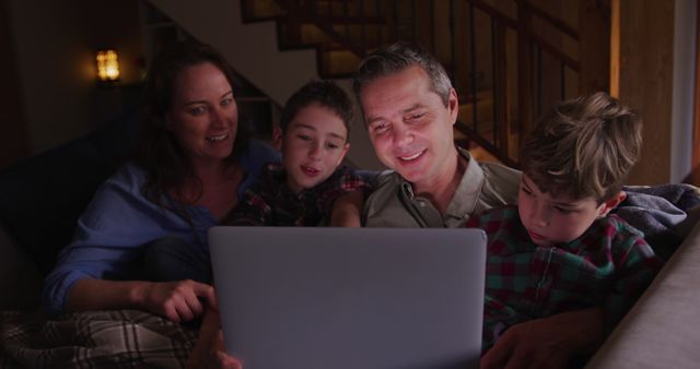 Happy Family Watching Movie Together on Laptop at Home - Download Free Stock Images Pikwizard.com