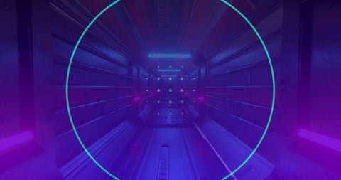 Futuristic Neon Digital Tunnel with Grid Elements