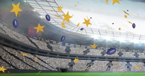 France Rugby Celebration in Stadium with Falling Stars