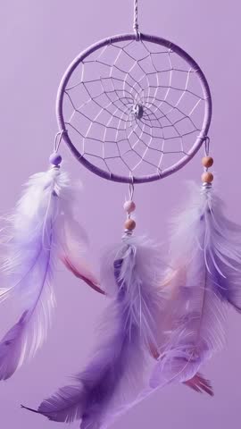 Swaying Purple Dreamcatcher Featuring Fluttering Feathers and Beads — Bohemian Vertical Video