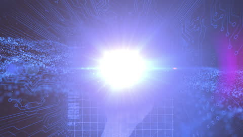 Futuristic Digital Code with Snowflakes on Blue Background