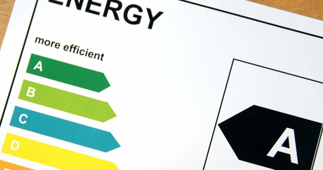 Visible gradient arrows in green to red indicating energy classes from A to G. Ideal for use in educational materials about energy efficiency, sustainable practices, and appliance ratings. Useful for illustrating concepts of energy management, conservation methods, and promoting eco-friendly choices.