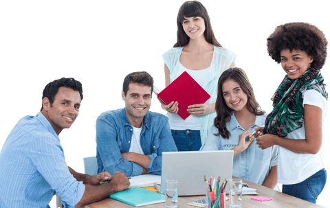 transparent smiling colleagues gathering at modern office desk - Download Free Stock Videos Pikwizard.com