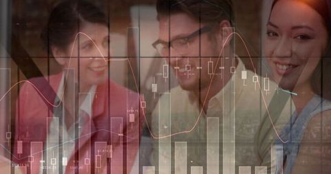 Business team analyzing digital financial graphs