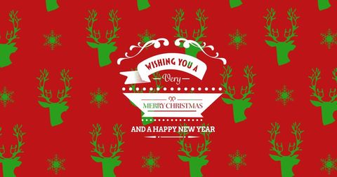 Festive Christmas Greeting Card with Green Reindeer Pattern