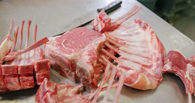 Raw Lamb Ribs on Metal Butcher's Table Ready for Preparation - Download Free Stock Images Pikwizard.com