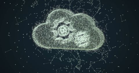 Digital Cloud and Cogs Abstract Interface on Black Background - Download Free Stock Images Pikwizard.com