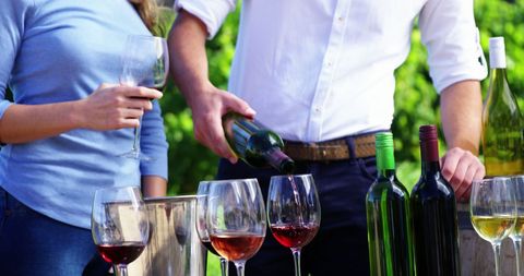 Couple Pouring Wine on Vineyard for Tasting Event - Download Free Stock Images Pikwizard.com
