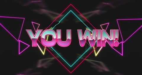 Neon You Win Sign with Geometric Shapes and Electric Glow