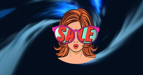 Pop Art Woman Wearing Sale Sunglasses on Dark Wave Background - Download Free Stock Images Pikwizard.com