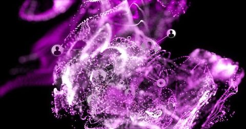 Abstract purple particle network representing data connectivity