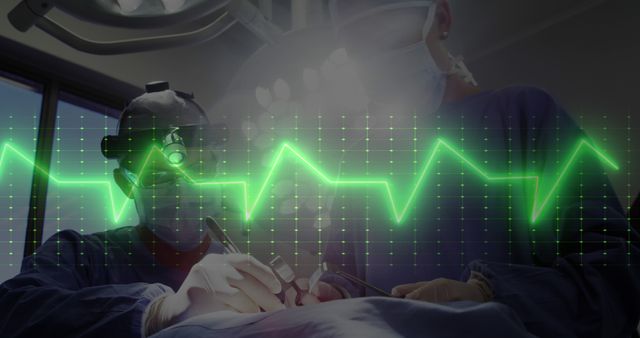 Surgeons Performing Surgical Operation with Heartbeat Overlay in Operating Room - Download Free Stock Images Pikwizard.com