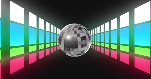 Disco Ball Over Vibrant Colored Panels on Black Background - Download Free Stock Images Pikwizard.com