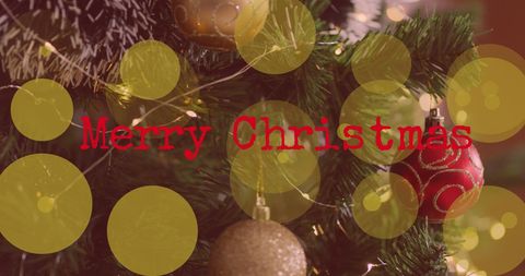 Festive Merry Christmas Text Over Christmas Tree Decorations - Download Free Stock Images Pikwizard.com